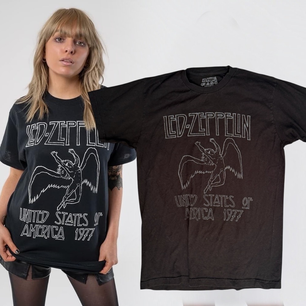 Led Zeppelin T-Shirt US Tour 1977 Swan Song Black Medium